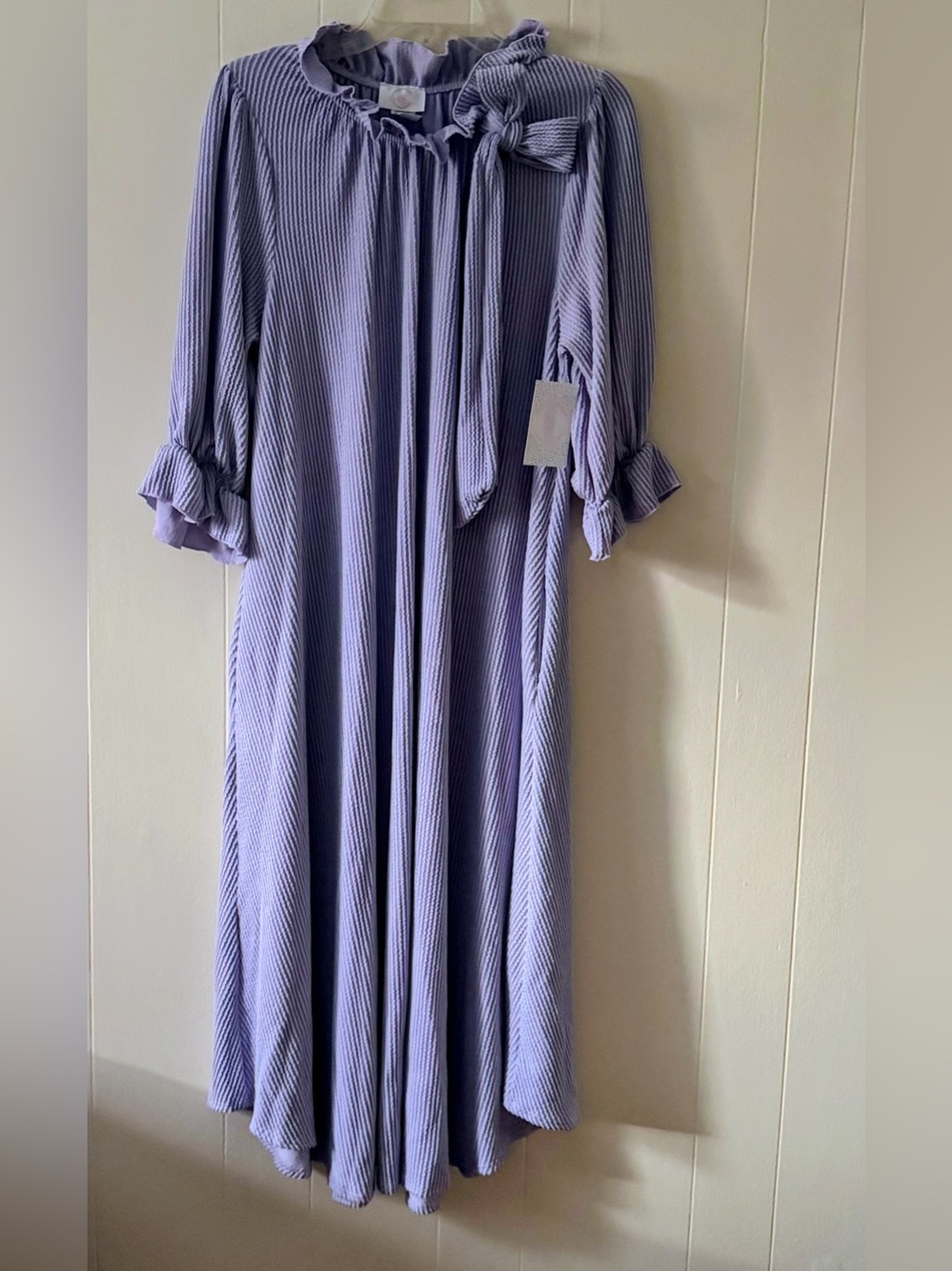 Pleated Lavender Maxi Dress with Ruffle Cuffs